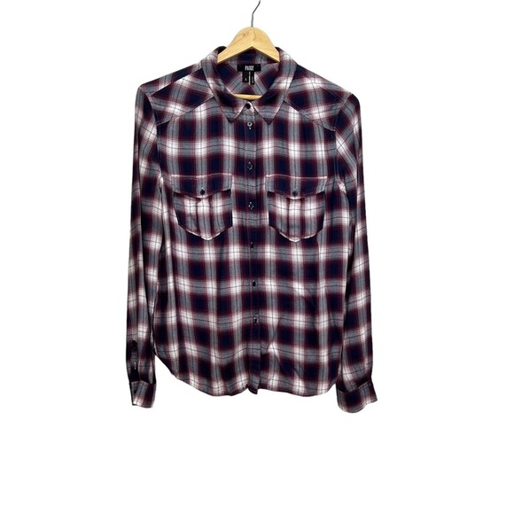 PAIGE Blue & Red Plaid Button Down Shirt Size Small - Picture 2 of 12